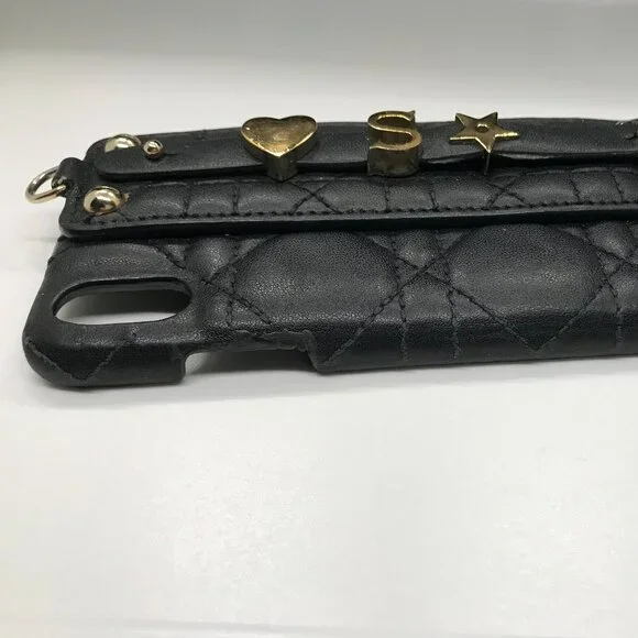 Christian Dior Cannage Black Leather iPhone X XS Cellphone Case /1D2386